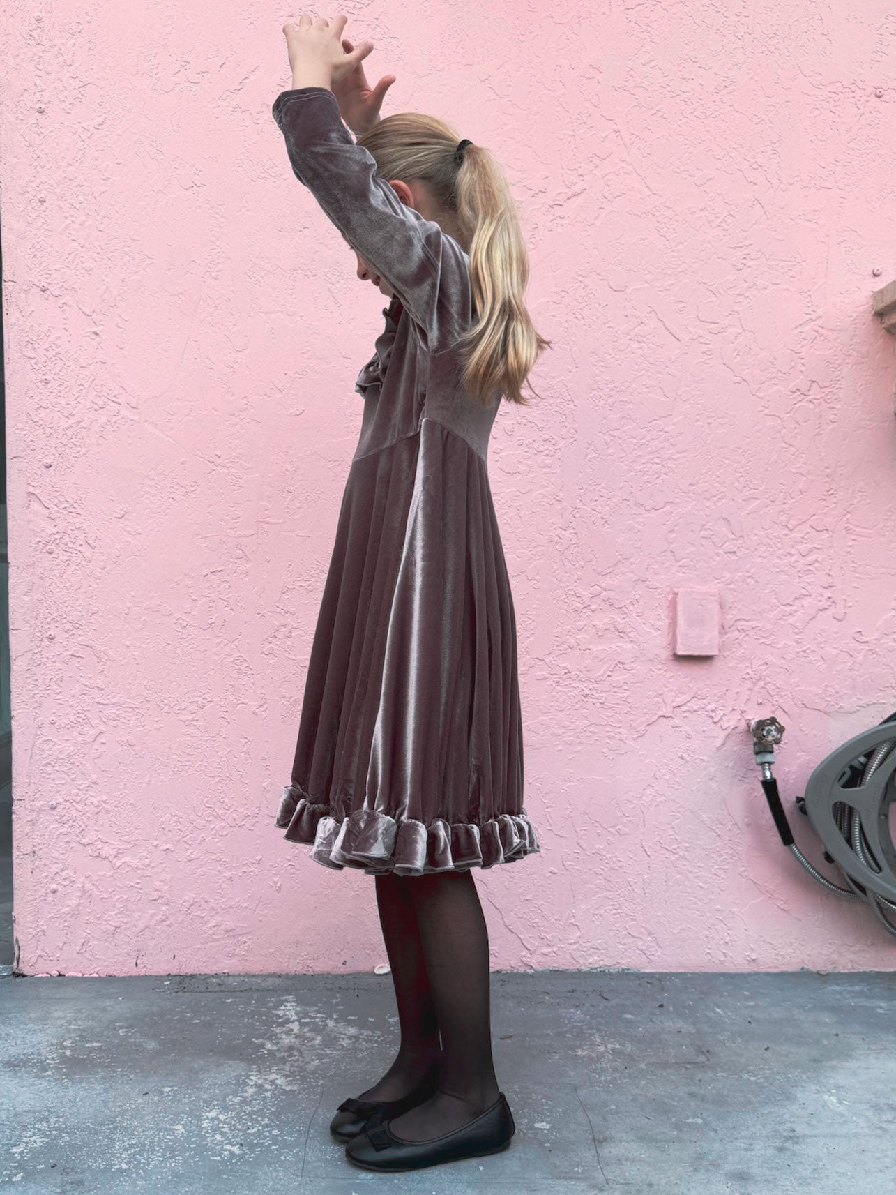 Lavender Velvet Ruffle Winter Dress