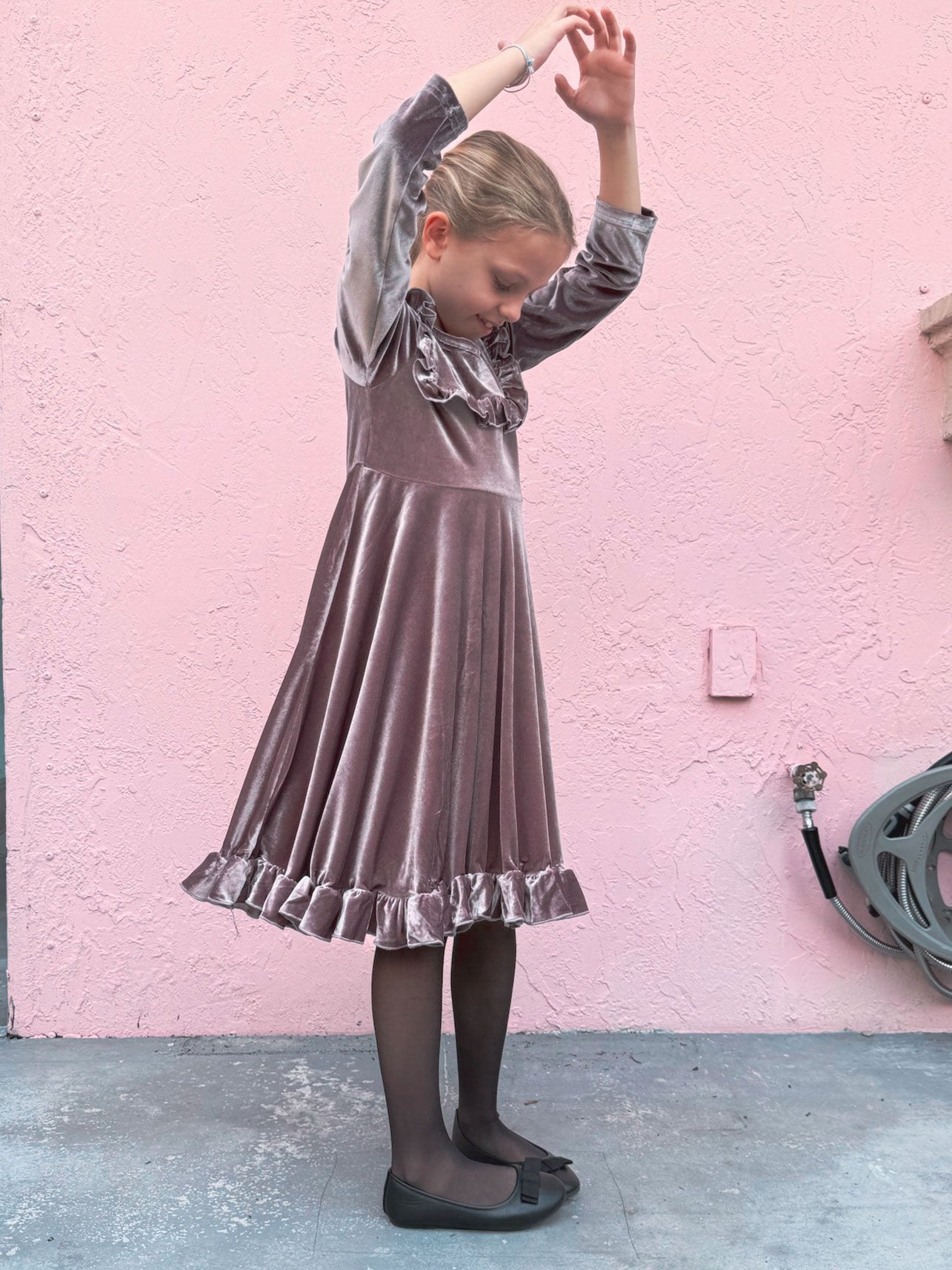 Lavender Velvet Ruffle Winter Dress