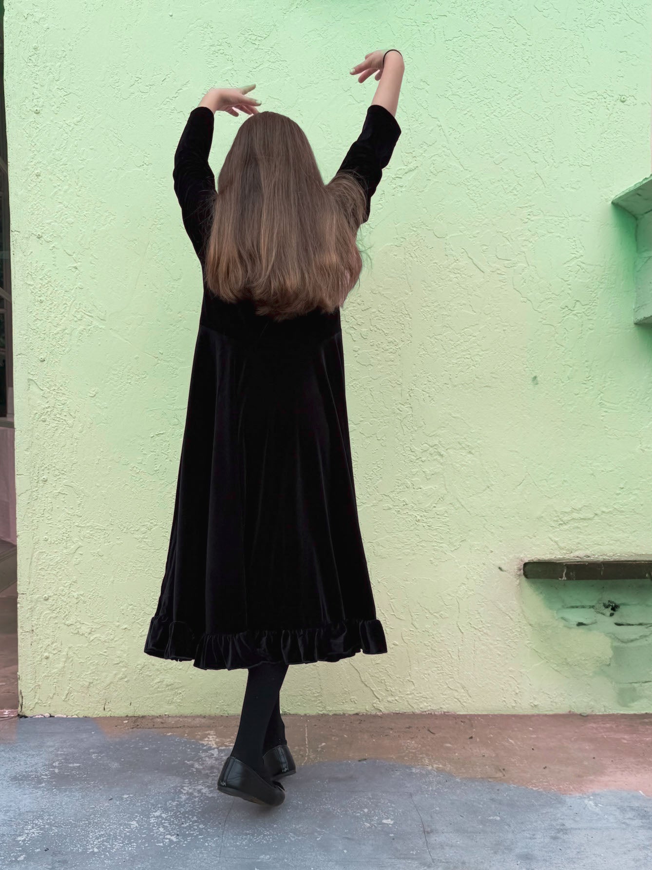 Black Velvet Ruffle Winter Dress