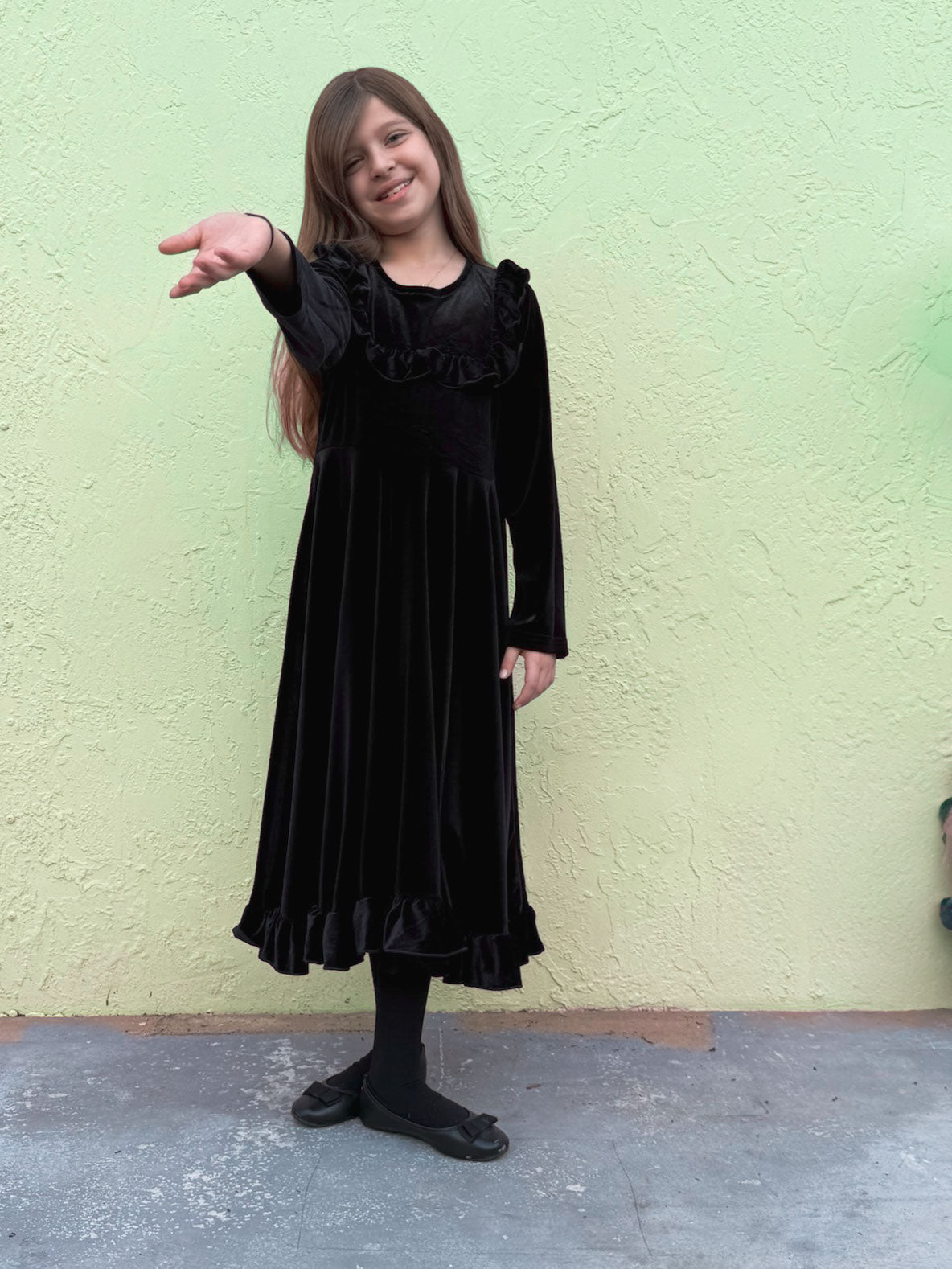 Black Velvet Ruffle Winter Dress
