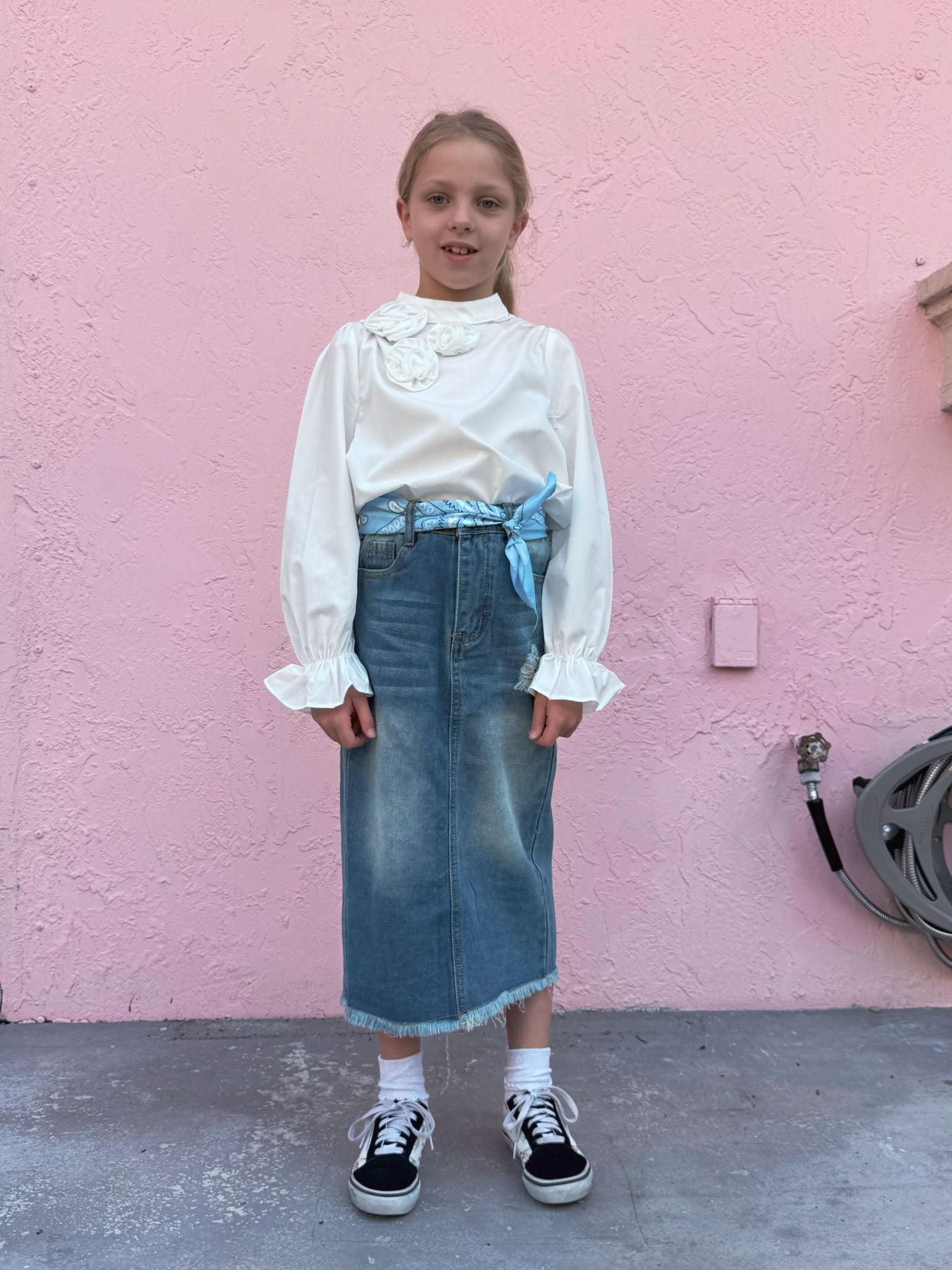 White Blouse with Flower Ornament