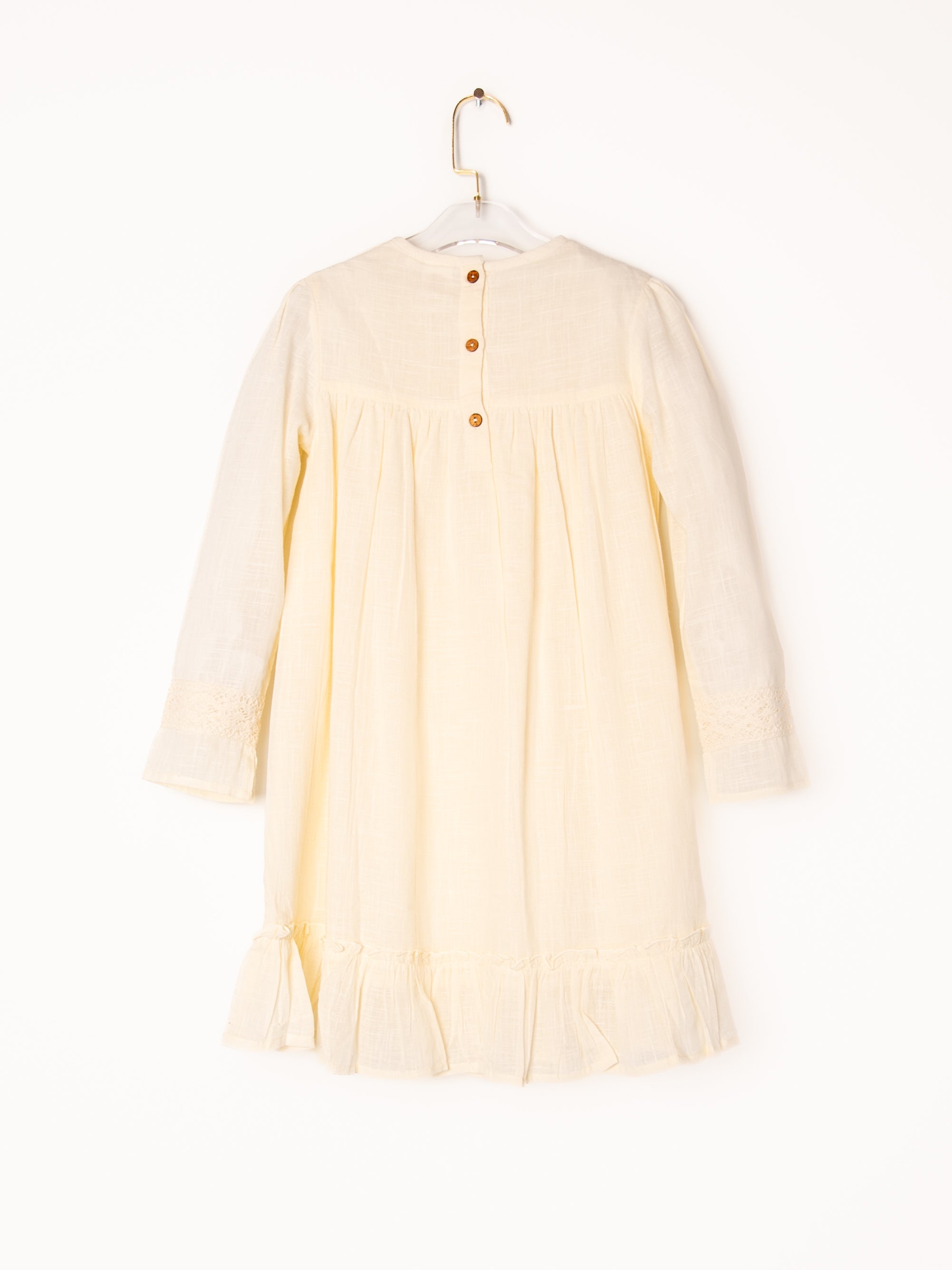 Off-White Lace Detail Long Sleeves Dress