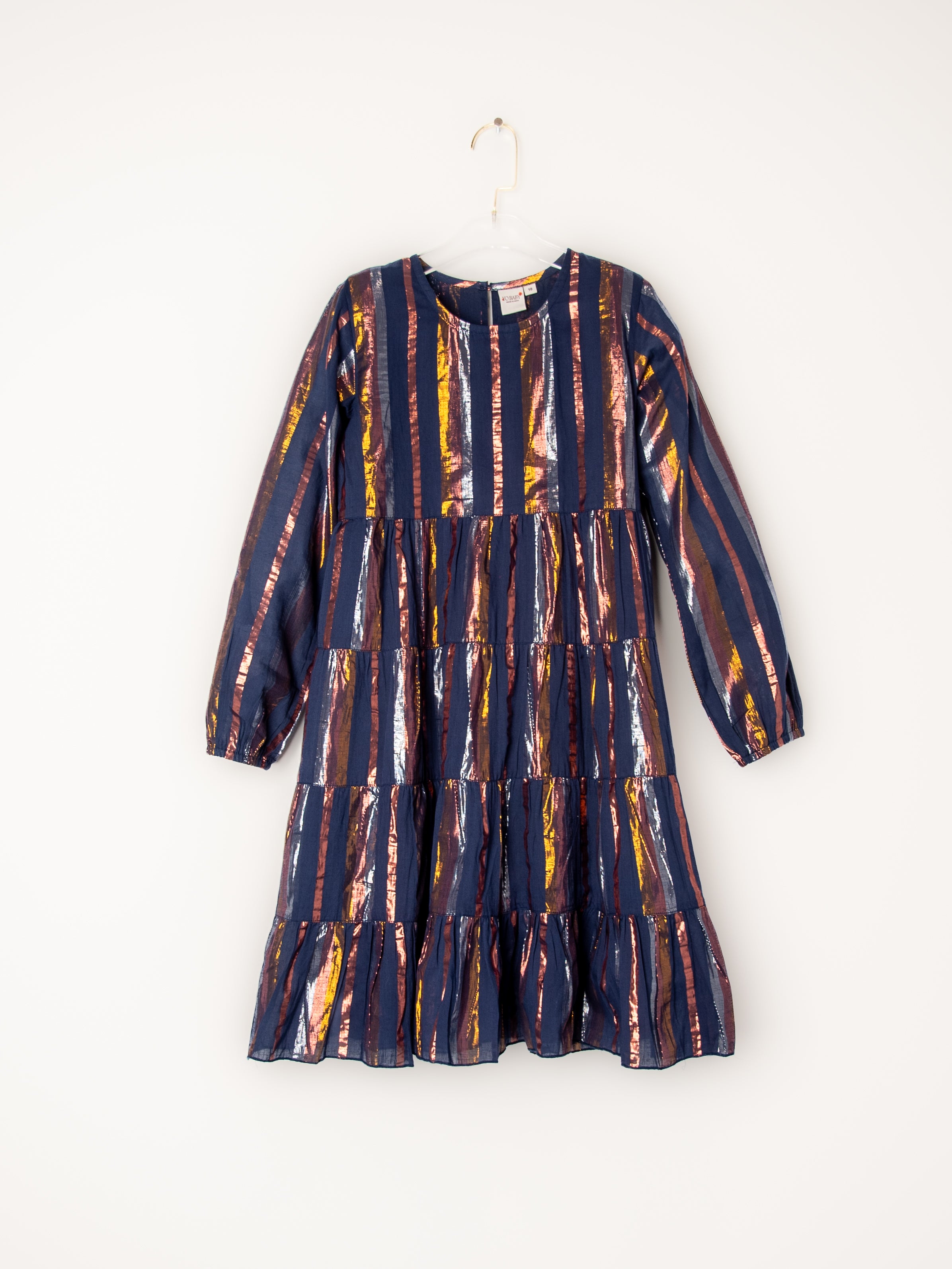 Multi Colored Lurex Tiered Long Sleeve Dress