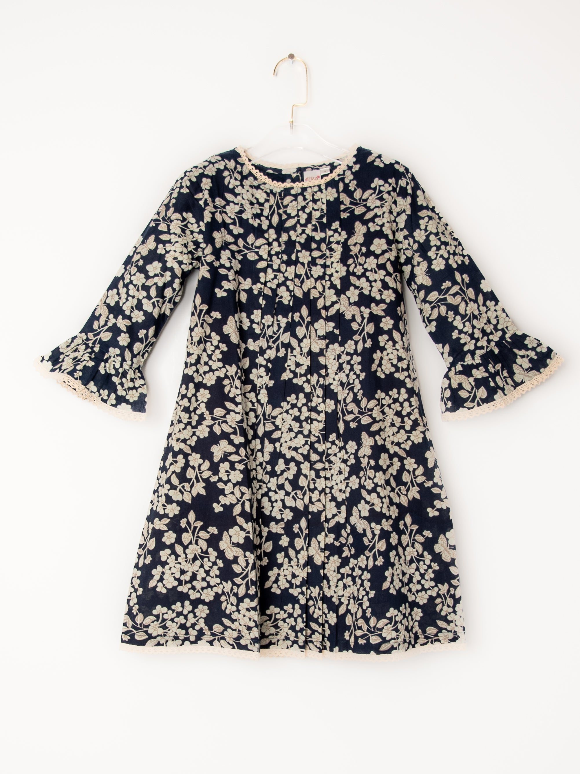 Navy Cherry Blossom Print Lace Detail Dress