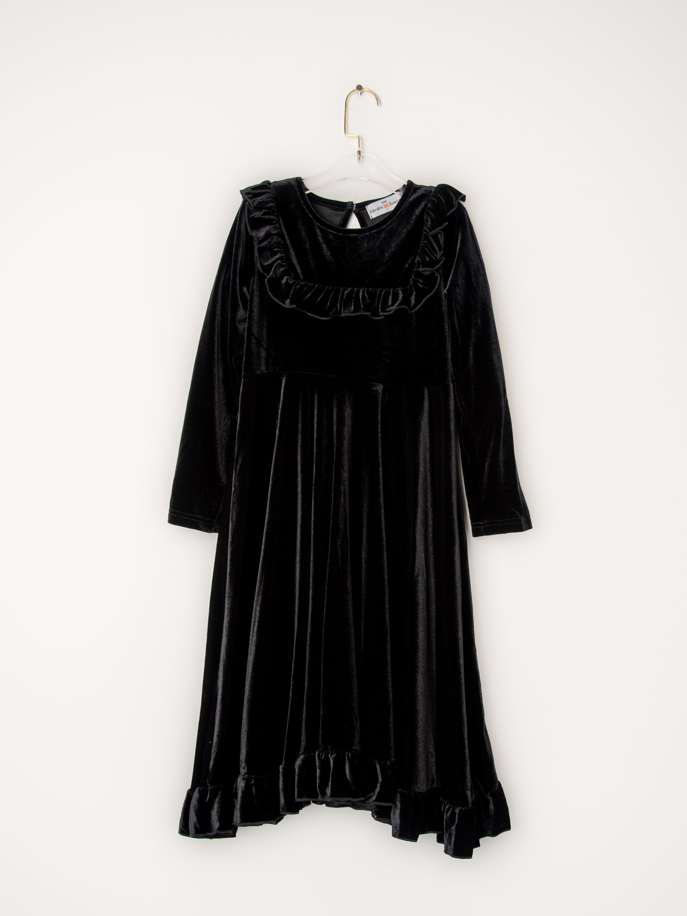 Black Velvet Ruffle Winter Dress