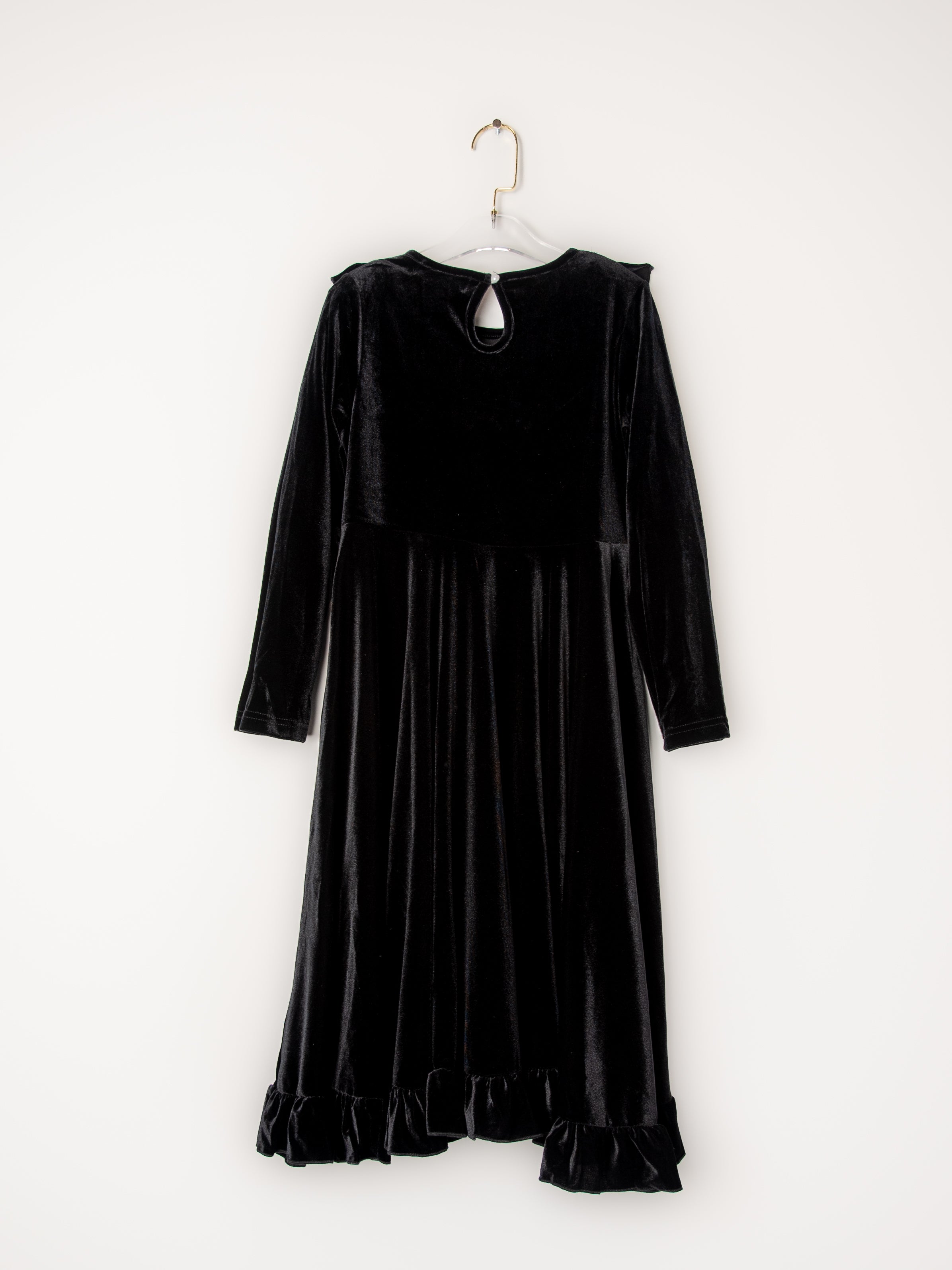 Black Velvet Ruffle Winter Dress