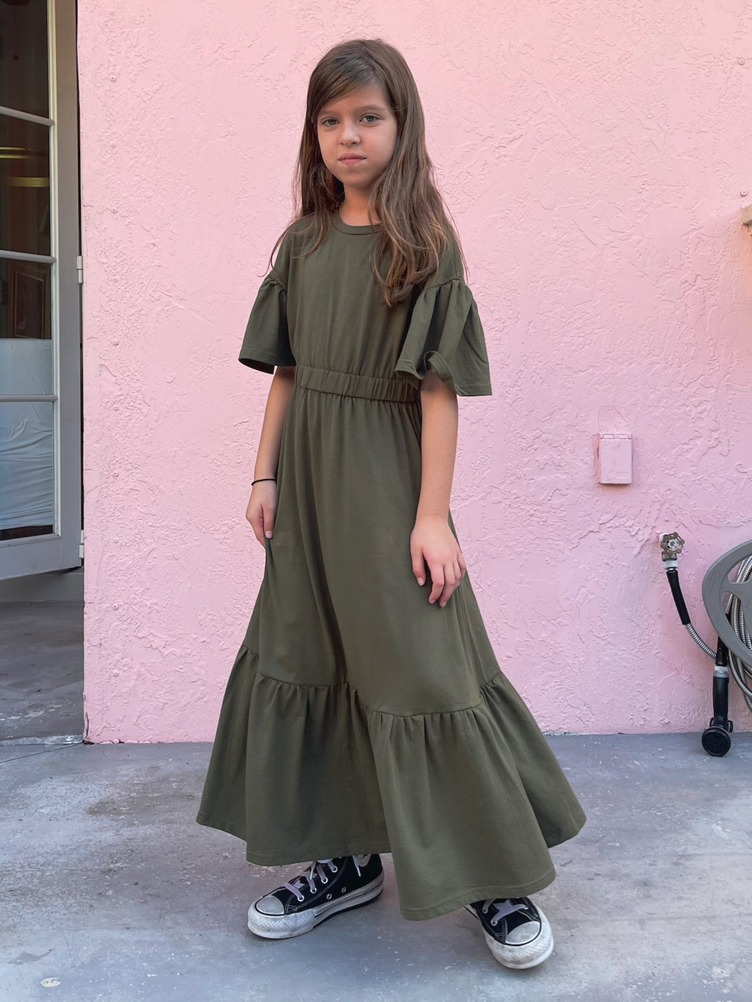 Drop Shoulder Dress - Ruffle Hem