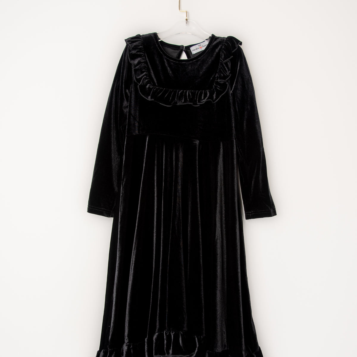Black Velvet Ruffle Winter Dress